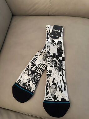 Stance Black & White Crew Socks with Teal Stripe